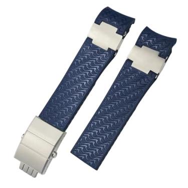 Imagem de XMKT Pulseiras de relógio de borracha de silicone de 22 mm, para Ulysse Nardin Diver, prata, ouro rosa, fivela dobrável, preta e azul (textura azul - 01)