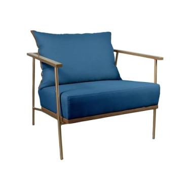 Imagem de Agarb Estofados, Poltrona Roma em Metal Dourado Agarb Decor Cor:Linho Azul