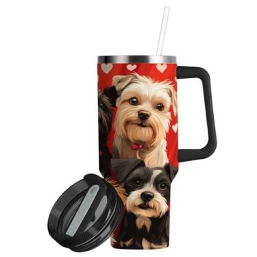 Imagem de ATTX Copo para cães de 850 g com alça, copo de aço inoxidável a vácuo de parede dupla com palha, caneca de café de viagem isolada #297