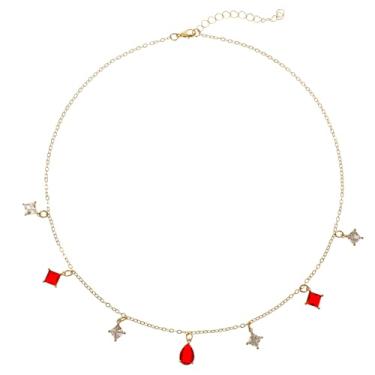 Imagem de Josojoou Colar feminino delicado de ouro 18 K, banhado a ouro 18 K, colar gargantilha de diamante com gota vermelha e branca, joias modernas, presentes para casamento, aniversário, dama de honra