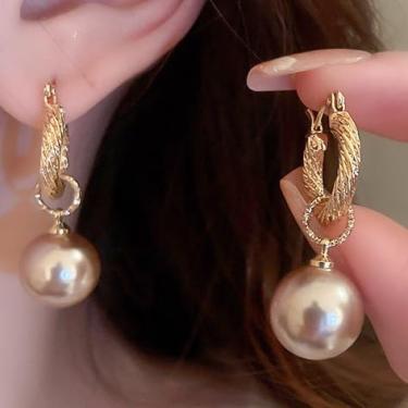 Imagem de Brincos de argola de pérola dourada para mulheres, banhado a ouro 14 K, redondo, imitação de pérola, casamento, noivado, formatura, festa, joias para presente