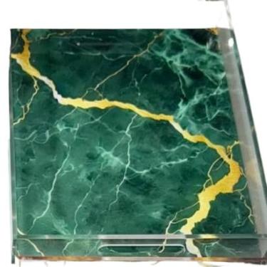 Imagem de Bandeja Decorativa em Acrílico de Impressão UV Imitação de Pedra(Cor verde - jade,G 40x30x5cm)