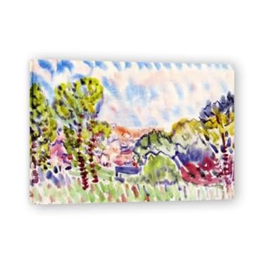 Imagem de Arte de parede em tela com árvores verdes exuberantes Charles Demuth - reprodução de pintura a óleo abstração geométrica, design de interiores colorido ousado emoldurado 31,5 x 112 cm