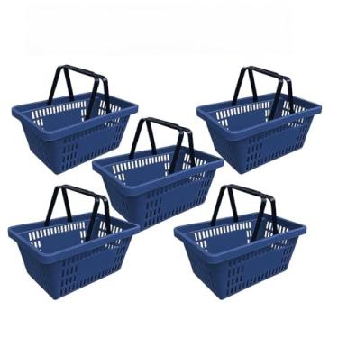 Imagem de Kit com 5 Cestas Plásticas de Compra 15L - Ideal para Supermercado, Feira e Mercado, Resistente e Prática para Transporte de Produtos(azul)