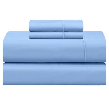 Imagem de Feather & Stitch 500TC Conjunto de lençóis de cama damasco tamanho casal 4 peças, 100% algodão macio, lençóis respiráveis, bolsos profundos de cetim de 45,7 cm, roupa de cama listrada, colchão, resort