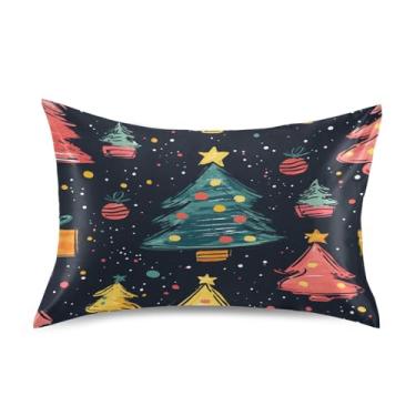 Imagem de Blueangle Fronha de cetim com desenho animado de árvores de Natal para cabelo e pele, fronha de seda, tamanho Queen (51 x 76 cm) - Capas de almofada de cetim com fecho de envelope (536)