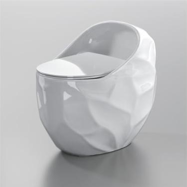 Imagem de Sanitário Vaso sanitário de uma peça em formato de ovo criativo, cômoda de cerâmica colorida com descarga sifônica e anti-odor de tubo grande(300mm)