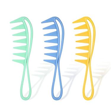 Imagem de 3 Pentes de dentes largos, pentes de dentes grandes, pente de cachos de dentes largos, ferramenta de penteado de cabelo para cabelo cacheado, molhado, ondulado, grosso, salão de barbeiro, mulheres e