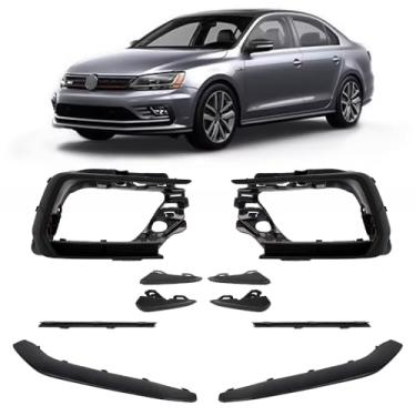 Imagem de CHELANGHU Conjunto de capa de farol de neblina de para-choque dianteiro com moldura de suporte de acabamento adequado para VW Volkswagen Jetta GLI 2015 2016 2016 2017 2018, lado esquerdo e direito, 12