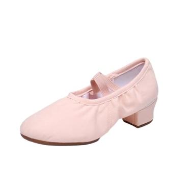 Imagem de Sapatos femininos de dança latina com sola de borracha para prática de dança adulto plus size outono inverno moderno salto médio, rosa, 36