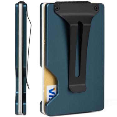 Imagem de FIRDIKT Carteira masculina minimalista de fibra de carbono, porta-cartão de crédito, clipe de dinheiro e alça para dinheiro, carteira masculina fina RFID, A1 Matte Navy, Minimalist Wallet, Clássico