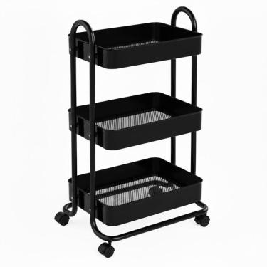 Imagem de Carrinho Organizador com Três Prateleiras Berlim Preto - Mek 