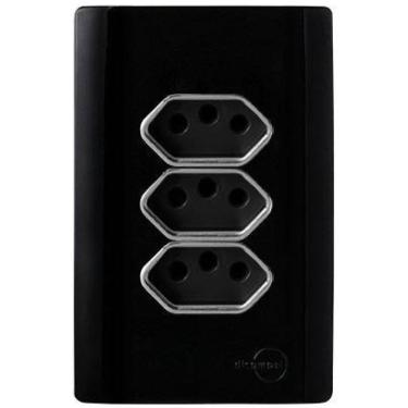 Imagem de Cj Tomada Tripla 10A 4X2 - Novara Preto Brilhante Cromado