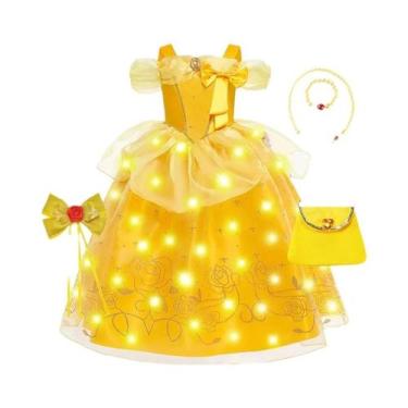 Imagem de Vestido De Cosplay Princesa Amarelo Floral Com Ombros Descobertos E Lu