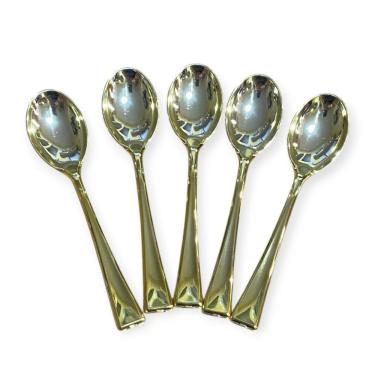 Imagem de Kit 24 Mini Colher Descartável Dourada Plástico Luxo 9,8Cm