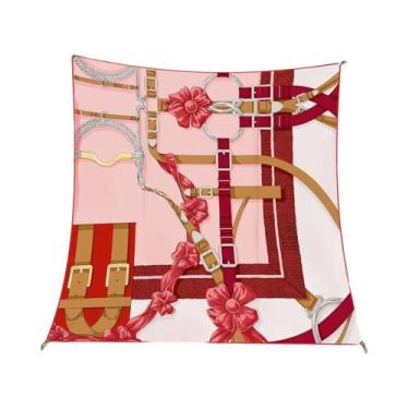 Imagem de Lenço De Seda Feminino 90x90cm, Bandana Quadrada De Moda, Xale, Hijab,