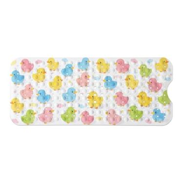 Imagem de Tapete de banheira infantil, tapete de banho antiderrapante com desenho animado para crianças e crianças, tapete de segurança antiderrapante de pato de borracha colorido com ventosas fortes, tapete de