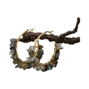 Imagem de Brincos De Argola Redondos De Pedra Natural Turquesa Colorida, Criativ