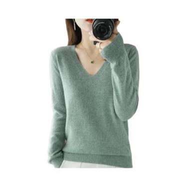 Imagem de Suéter Feminino De Tricô Gola V Manga Longa Para Outono Inverno, Moda 