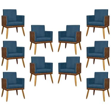 Imagem de Kit 10 Poltrona Para Recepção Lis Corino E Suede Cores - Azul-marinho, Suede/corino