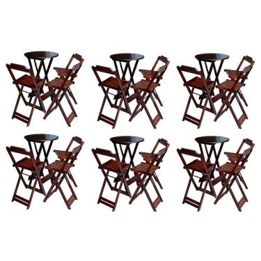 Imagem de Kit 6 Jogos De Mesa Bistrô De Madeira Dobrável Com 3 Banquetas - Imbuia
