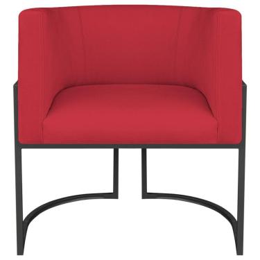 Imagem de Poltrona Decorativa Luna Base De Ferro Preto Suede Cor Vermelho