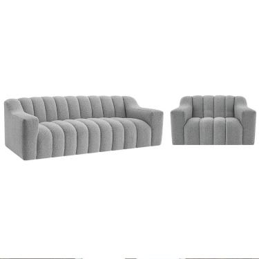 Imagem de Kit 1 Sofá 180cm 1 Poltrona Luxo Recepção Sala Elegance Bouclé Cor Cinza