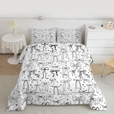 Imagem de Castle Fairy Conjunto de cama solteiro com laço preto, estampa de nó de gravata borboleta, 2 peças, para decoração de quarto de crianças, meninas, mulheres, edredom acolchoado, estilo princesa doce