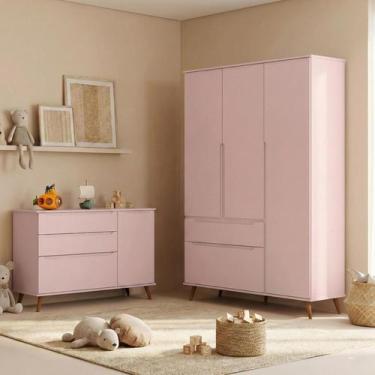 Imagem de Quarto Infantil Guarda-Roupa 3 Portas e Cômoda 3 Gavetas Retrô 100% MD