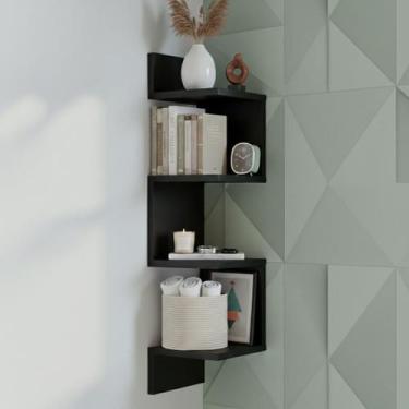 Imagem de Prateleira De Canto Suspensa Decorativa Estante Livros - Kelan, Preto