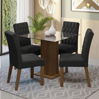 Imagem de Conjunto Sala De Jantar Mesa Tampo De Vidro 4 Cadeiras Noemi Madesa Rustic/oxford