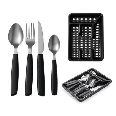 Imagem de Faqueiro 24 Peças Com Suporte Gaveteiro Organizador De Talheres Baviera Preto Mek