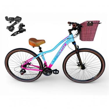 Imagem de Bicicleta Aro 29 Feminina Absolute Hera Retrô Vintage 21v Shimano Selim Confortável Cesta Azul-rosa Tamano 15
