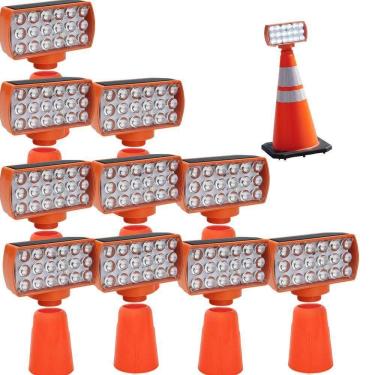 Imagem de Sinalizador Solar Kit 10 Duas Cores Cone Alerta Seguranca Noturna Rodovia Alerta Obra Estrada Avenida Transito