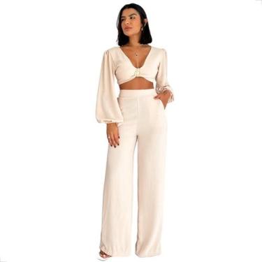 Imagem de Conjunto Duna Manga Longa e Calça Pantalona - A Lunii, Bege, G