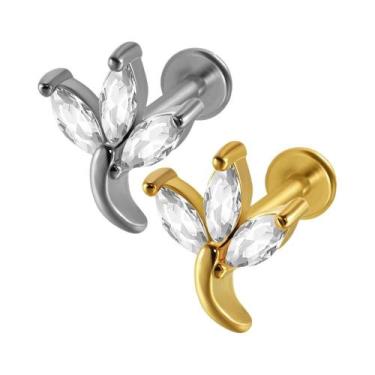 Imagem de Piercing Labret De Aço Cirúrgico Com Zircônia Cúbica Em Formato De Flo