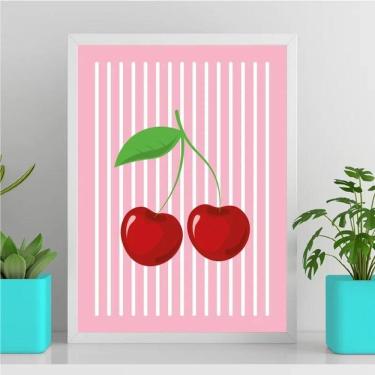 Imagem de Quadro Decorativo Cerejinhas 24X18Cm - Com Vidro Branca