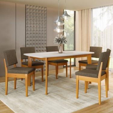 Imagem de Conjunto Sala de Jantar Siera 6 Lugares Retangular Madeira Maciça Miami Cerejeira/Legacy