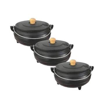 Imagem de Kit 3 Panela De Ferro Calderão De Bruxa Tripé 2,3 Lts Tampa - Casa E J