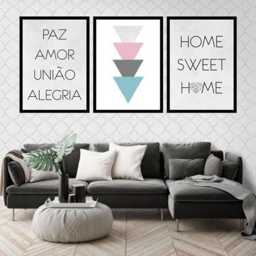 Imagem de Kit 3 Quadros Decorativos Paz Amor União E Alegria 34x23cm