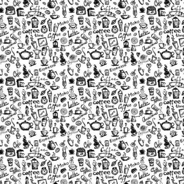 Imagem de Papel De Parede Branco Com Desenhos Preto Café Espresso Chá