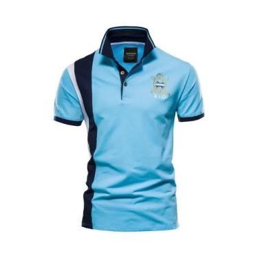 Imagem de Camisa Polo Masculina De Manga Curta Em 100% Algodão Com Patchwork, Bo
