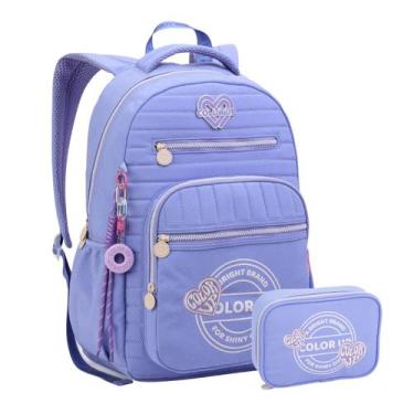 Imagem de Kit Mochila Costas Color Up Com Estojo Box Glitter Juvenil Cor:Lilás -