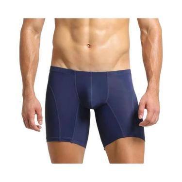 Imagem de Cuecas Boxer Masculinas De Seda Gelada De Perna Longa, Elásticas, Espo