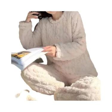 Imagem de Conjunto De Pijama Feminino De Veludo Quente Para Outono, Pullover E C