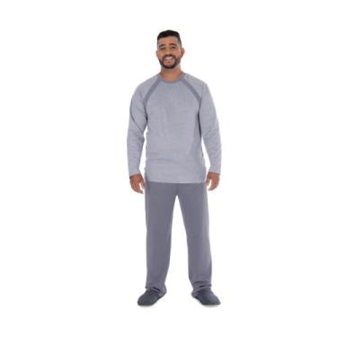 Imagem de Pijama De Frio Masculino Plus Size Roupa De Dormir Tecido Canelado Tam
