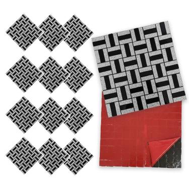 Imagem de Pastilha De Vidro Kit 12 Uni Autocolante Parede Banheiro Cozinha Decorativa Facil Aplicacao Moderna Reforma Requintado