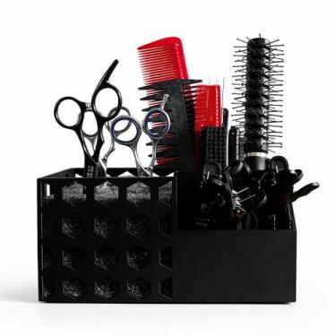 Imagem de Suporte para Barbearia Barbeiro Tesouras Escovas Máquina Cor:Preto - S