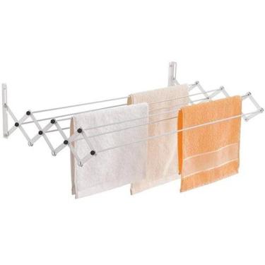 Imagem de Varal Sanfonado Parede Retrátil 77 cm Aço Branco Top Maxeb, Branco