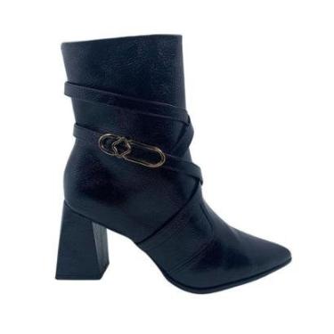 Imagem de Bota Bebecê Verniz Salto Bloco Bico Fino Preta 4338297 - Preto 35-Feminino